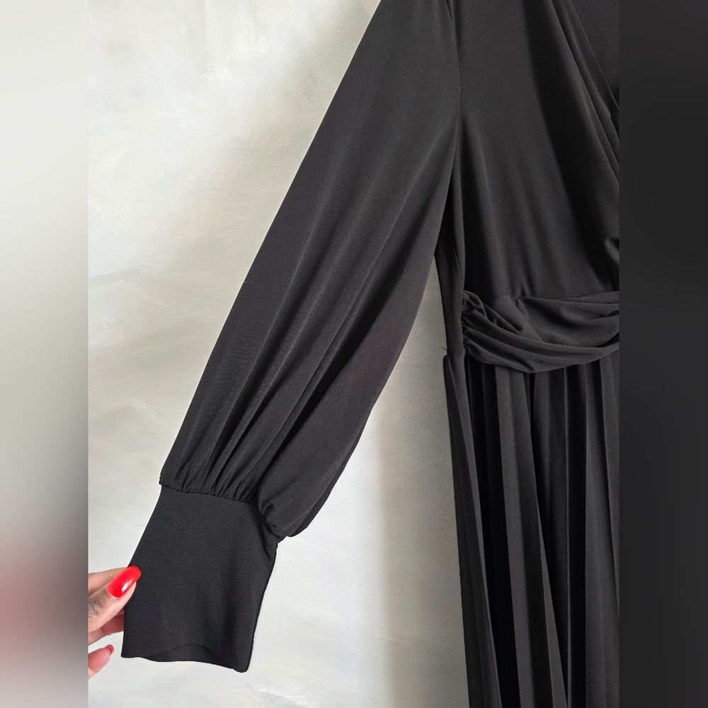 Eloquii Black Midi Dress Knot Front Pleated Skirt Bottom Sz 22 - Picture 4 of 9